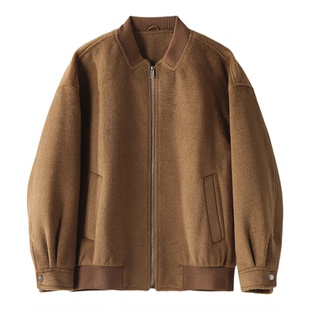 LUUD 绵羊毛混纺磨毛肌理毛呢夹克男冬季棒球领极简风短宽款外套