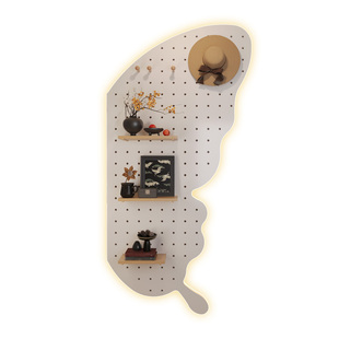 实木洞洞板灯带置物架配件入户玄关创意墙面造型蝴蝶装饰收纳定制