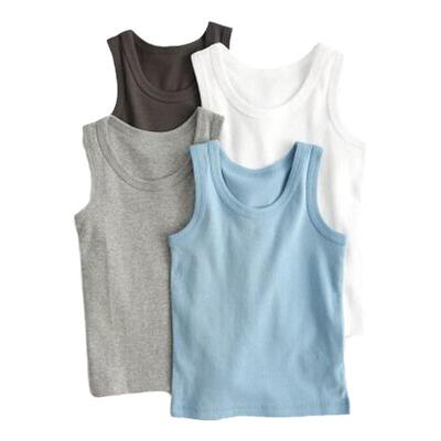 直销儿童背心款宝宝小孩男童女童装无袖吸汗透纯棉白色t恤打底衫