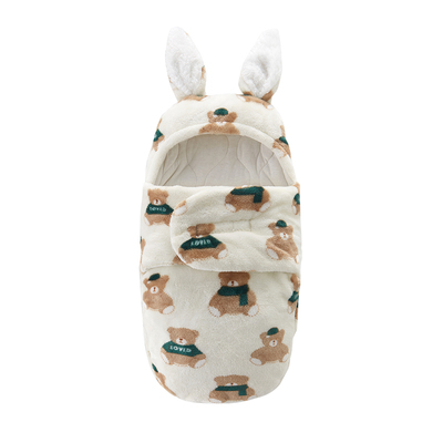 法兰绒加厚婴儿抱被睡袋二合一