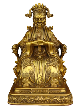 纯黄铜广济龙王菩萨爷坐像摆件