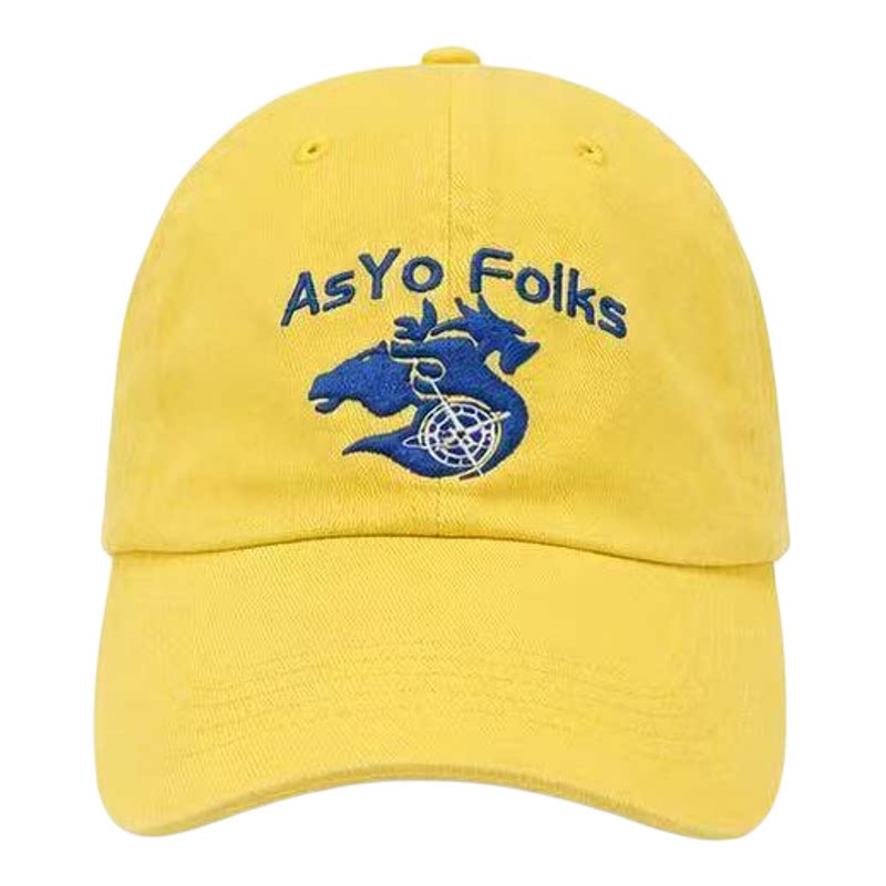 Asyo Folks美式复古 水洗做旧刺绣 大头围显脸小 黄色显白棒球帽