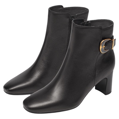 KISSCAT接吻猫[巴黎方糖]粗跟靴25冬新黑色高跟靴通勤真皮短靴女