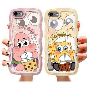 适用苹果7plus手机壳卡通简约A1778软硅胶iphone8保护套A1864搞怪学生ihpone7可爱少女pg个性海绵宝宝。平果7