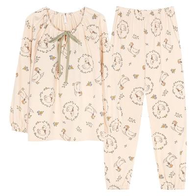 浪莎带胸垫睡衣女纯棉长袖家居服