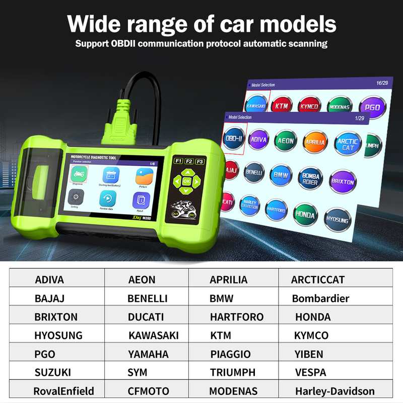 跨境TOPDIAG/JDiag M300 OBD2摩托车汽车诊断仪清除故障代码ABS