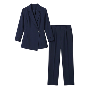 藏青色西装套装女春秋天气质女神职业酒店收腰前台长袖正装工作服