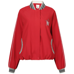GUUKAHERO红色条纹撞色棒球夹克女 许杨玉琢同款休闲宽松运动外套