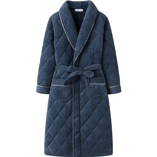 [很暖和]睡袍男士冬季三层加厚法兰绒夹棉睡衣保暖家居服晨袍浴袍