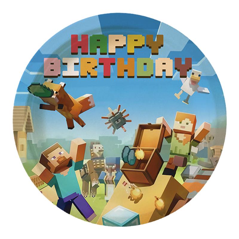我的世界Minecraft儿童生日派对餐具装饰像素大战纸盘纸杯桌布叉