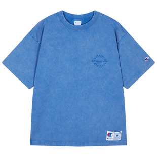 Champion冠军短袖男2025夏季新款水洗纯棉做旧红色刺绣圆领t恤女