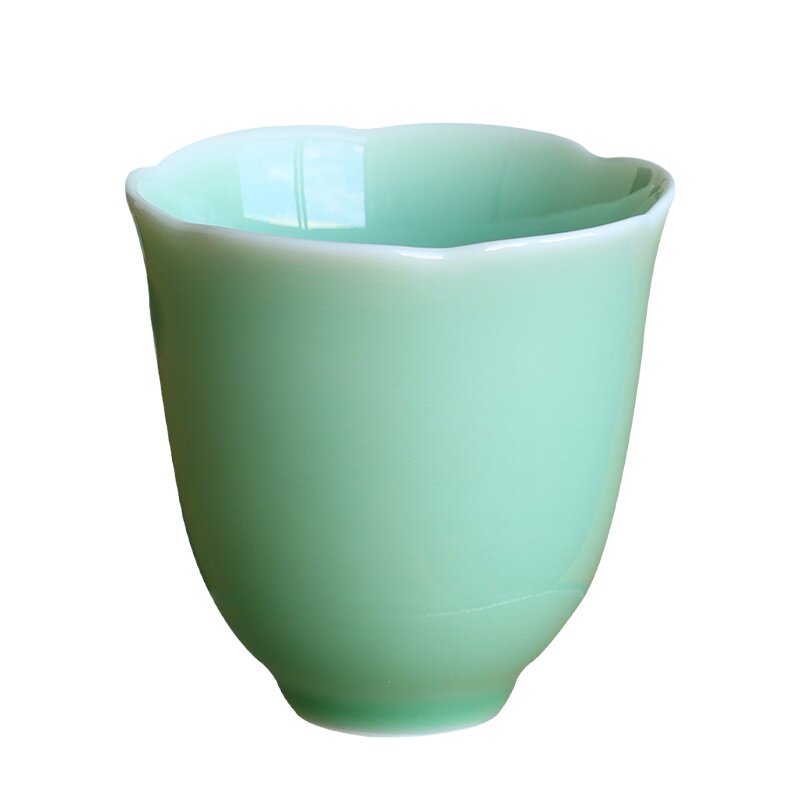 龙泉青瓷葵口宋韵茶杯水杯不带盖单杯酒杯陶瓷杯子家用待客杯礼品