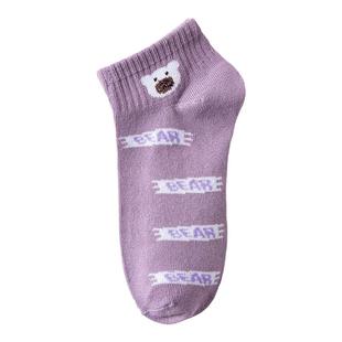 2024春秋短袜女韩版夏季薄款学生紫色小熊袜可爱袜子sock潮船袜女