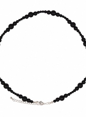 镀白K金黑色琉璃串珠嘻哈项链