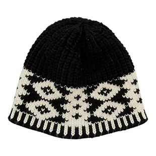 nojob vintage古着 经典菱形提花氛围感复古针织帽子保暖渔夫帽