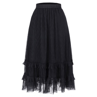 DTLANDO春季女装轻盈黑纱层叠半身裙浪漫设计师品牌A字中长款裙子