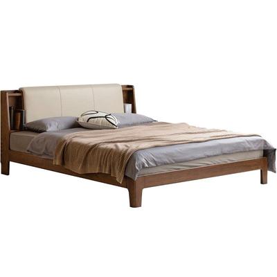 源氏木语橡木真皮实木软包床