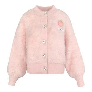 孙怡同款 Kroche 柔雾蜜桃 水蜜桃粉色水貂绒毛衣开衫保暖外套女