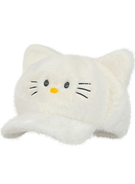 猫咪白色毛绒鸭舌帽子女冬季保暖