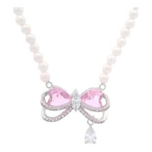 旭平纯欲风仙女气质粉色蝴蝶结项链女时尚轻奢甜美气质锁骨链GDW