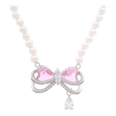 旭平纯欲风仙女气质粉色蝴蝶结项链女时尚轻奢甜美气质锁骨链GDW