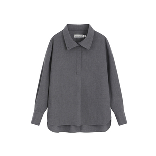 Bobbybecky复古简约立领精纺羊毛衬衫百搭褶皱羊毛半裙