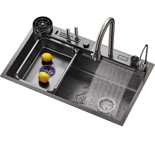 飞雨瀑布水槽厨房洗菜盆蜂窝加厚304不锈钢大单槽家用洗碗槽水池