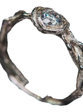 纯银闪亮宝石镶嵌银色编织戒指