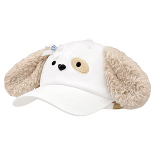 可爱斑点耳朵小狗棒球帽子女夏季遮阳防晒纽扣蝴蝶结卡通鸭舌帽潮