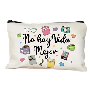 女士化妆包带西班牙励志语录 - 轻便化妆品收纳袋，拉链闭合口袋