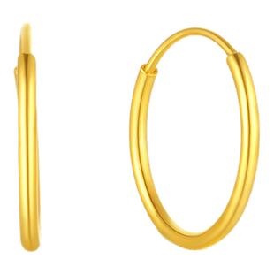 周大生黄金耳环女5G足金爆闪蹦迪珠车花素圈耳饰生日礼物送女朋友