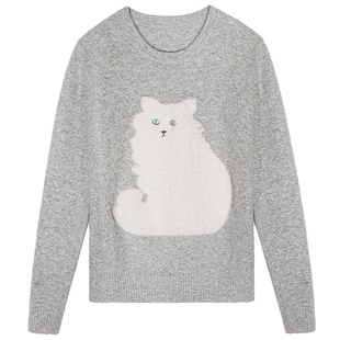 落落狷介 毛衣女款2024新款冬季灰色小个子毛线衣可外穿圆领套头