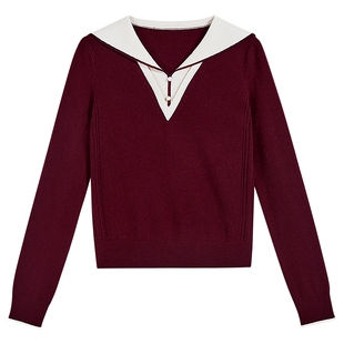 YINER音儿专选2026春季新款时尚减龄撞色假两件海军领羊毛针织衫