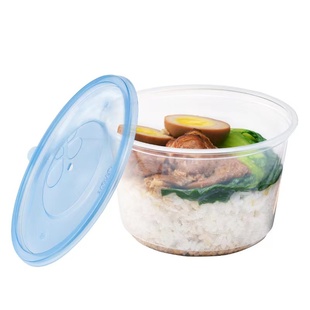 新天力一次性餐盒550ml加厚圆形塑料透明带盖密封外卖快餐打包碗