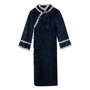 墨园【自制款】大码胖mm黑色显瘦毛领加绒高端新中式改良旗袍裙冬