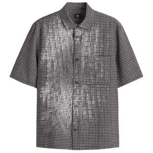 HM春季男装大廓形亚麻混纺短袖衬衫1282252