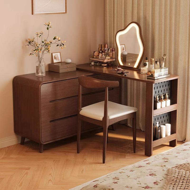 实木梳妆台现代简约化妆桌柜书桌斗伸缩可组合小户型梳妆办公收纳