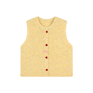 Amybaby女童上衣春季2026新款可爱小爱心黄色针织马甲娃娃领衬衫