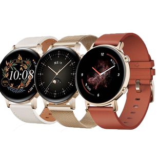 适用于华为手表表带watch gt3/gt2女款42mm手表真皮表带女款栗木红/凝霜白/暖砂杏/氟橡胶表带