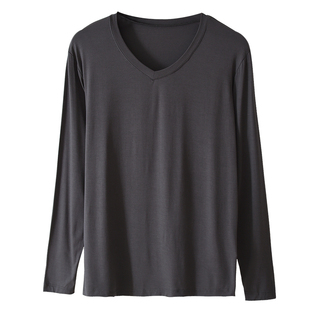 简约男士V领长袖打底衫春秋夏季薄款纯色宽松大码居家T恤家居上衣