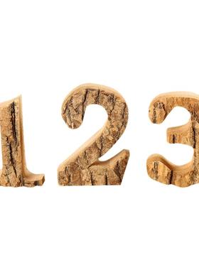 树皮实木复古木制阿拉伯数字 酒吧木制品摆台装饰品 DIY字母摆件