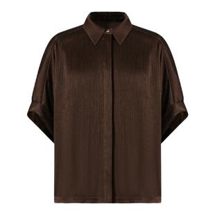 IMM尹默春三醋酸铜氨交织面料普洱棕色短袖衬衫上衣女