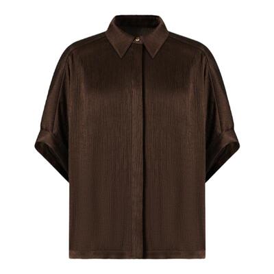IMM尹默春三醋酸铜氨交织面料普洱棕色短袖衬衫上衣女