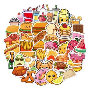 500张美食汉堡食物贴纸儿童笔记本水杯文具盒笔盒手账装饰贴画防水行李箱冰箱橱柜手账寿司蛋糕面包冰淇淋贴