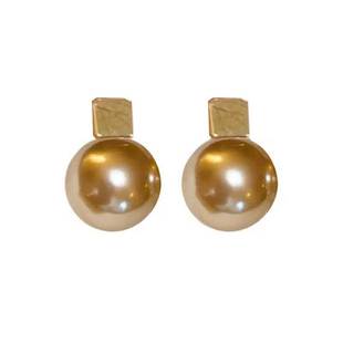 耳环大气香槟金方块大珠子925银针耳钉女2026新款高级感轻奢耳饰