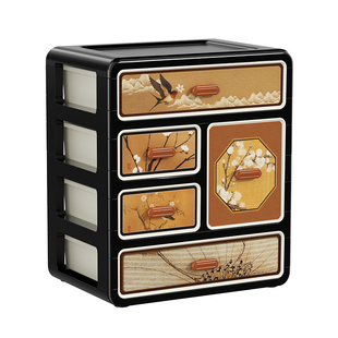 桌面收纳盒中古风复古玄关入户门摆件化妆品客厅多层抽屉式置物架