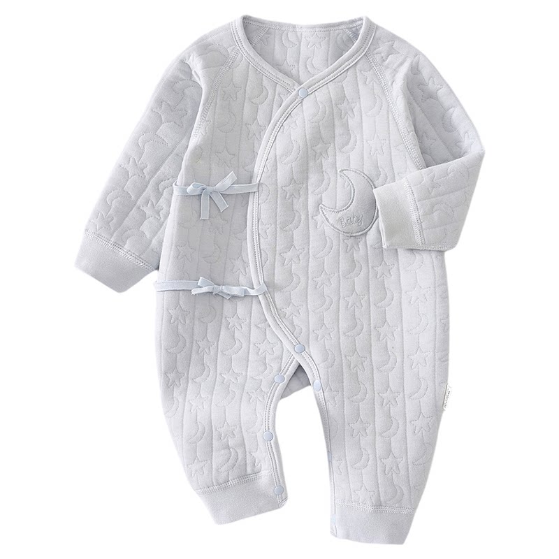 新生婴儿衣服秋冬装夹棉加厚哈衣爬服出生幼儿宝宝保暖贴身连体衣