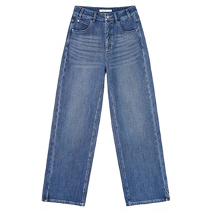 张小某开叉加绒微喇牛仔裤女秋冬2025新款四面弹高腰直筒裤K19060