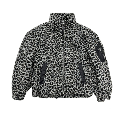 HOMME DE MODE豹纹加厚羊羔毛羽绒服宽松休闲保暖高领白鸭绒外套