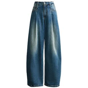 SEASONHIGH女士秋冬款牛仔裤宽松立体剪裁零钱袋logo皮标长裤女